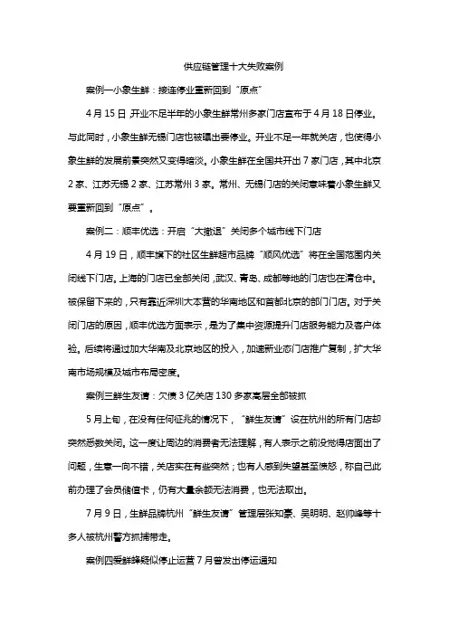 供应链管理十大失败案例