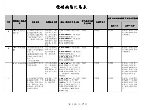 内部控制缺陷汇总表