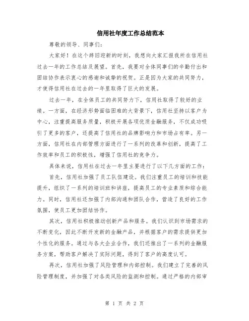 信用社年度工作总结范本
