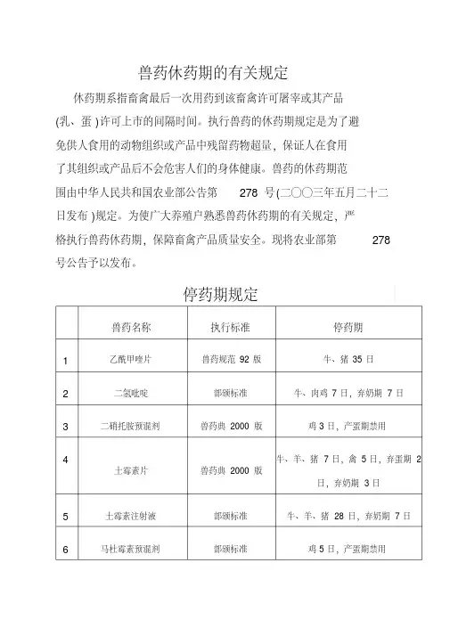 兽药休药期的有关规定