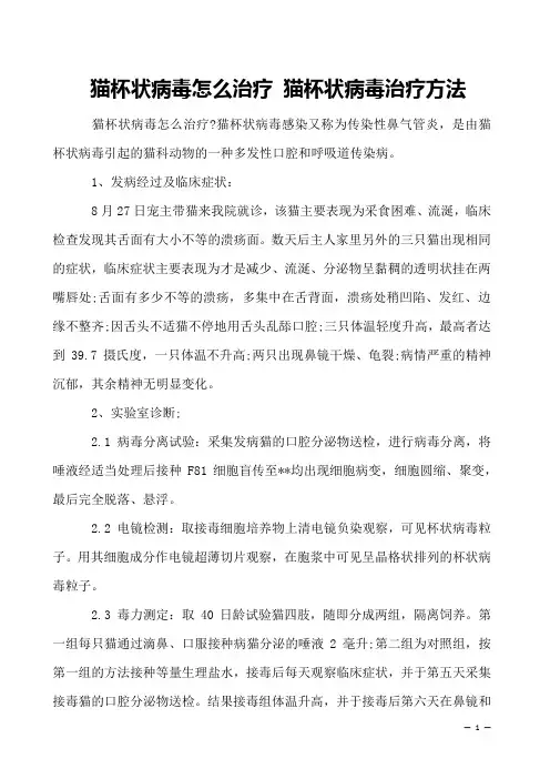 猫杯状病毒怎么治疗 猫杯状病毒治疗方法