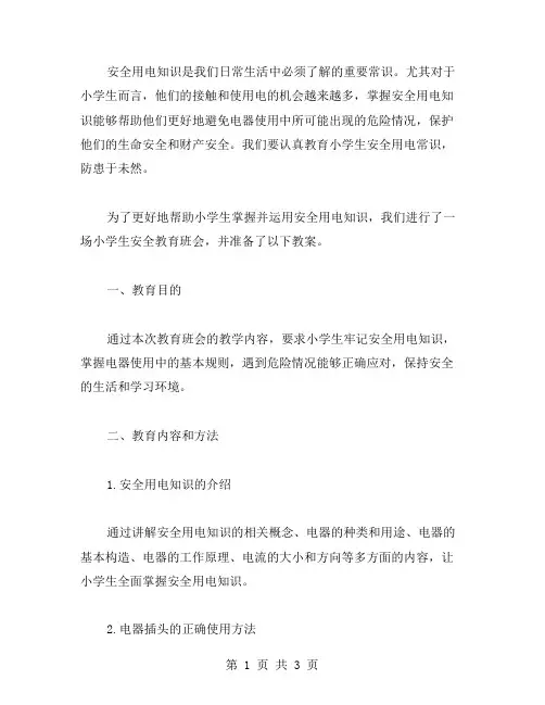 安全用电知识——小学生安全教育班会教案