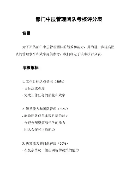 部门中层管理团队考核评分表