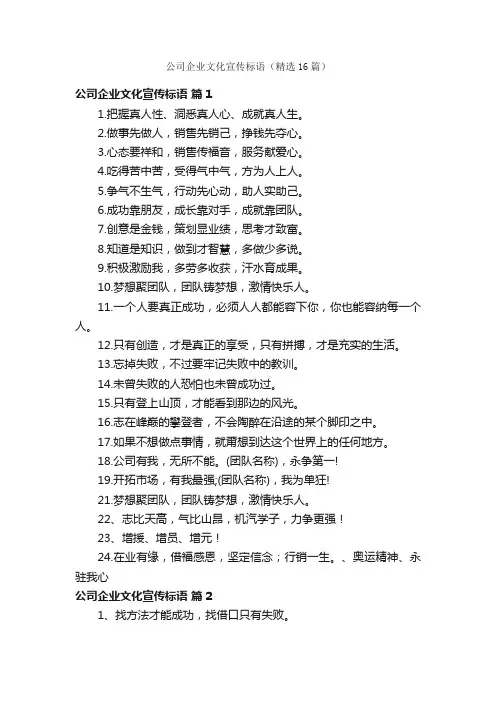 公司企业文化宣传标语（精选16篇）