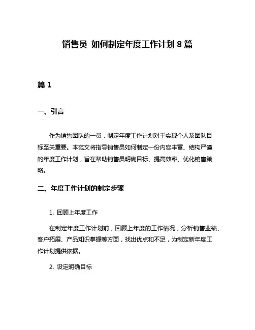 销售员 如何制定年度工作计划8篇