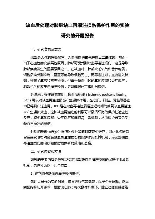 缺血后处理对肺脏缺血再灌注损伤保护作用的实验研究的开题报告