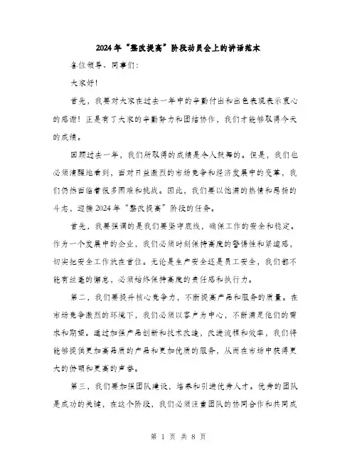 2024年“整改提高”阶段动员会上的讲话范本(4篇)
