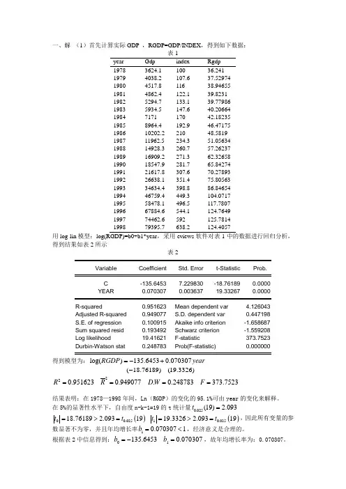 计量经济学例题