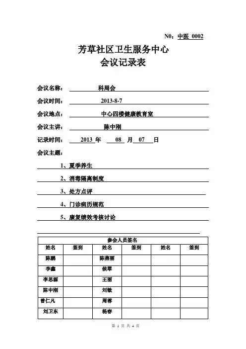 会议记录表模板(中医)