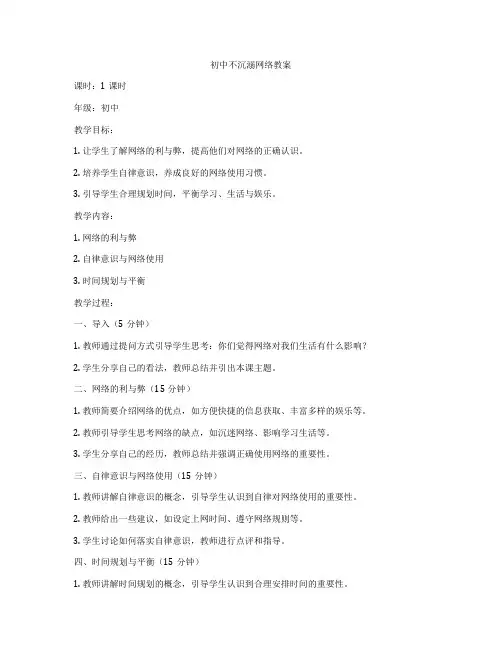 初中不沉溺网络教案