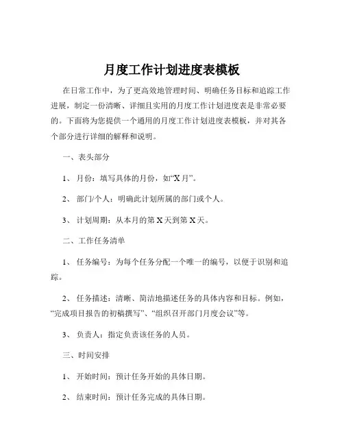 月度工作计划进度表模板