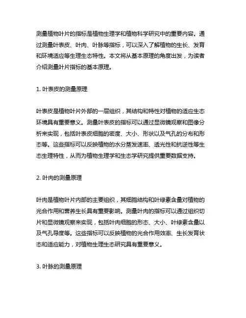 测量指标(叶表皮、叶肉、叶脉等)的基本原理