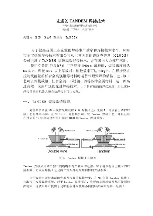 先进的TANDEM高速高效MIG