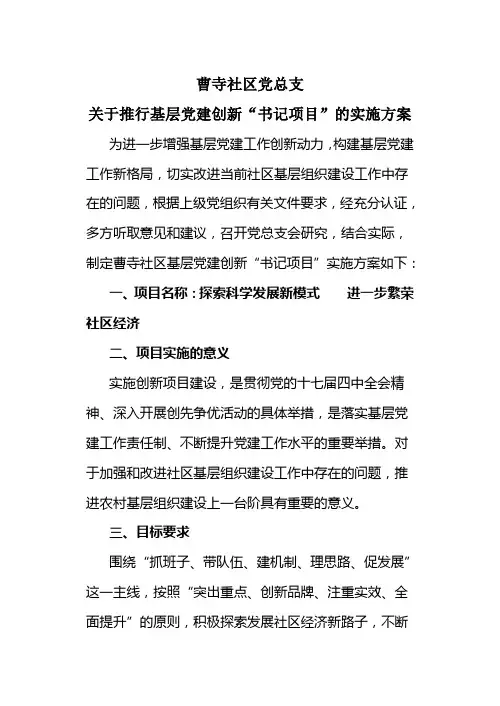 曹寺书记项目实施方案