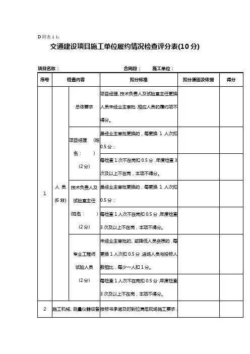 信用考核表