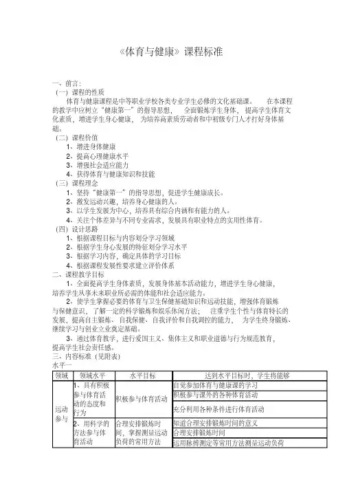 中职《体育与健康》课程标准