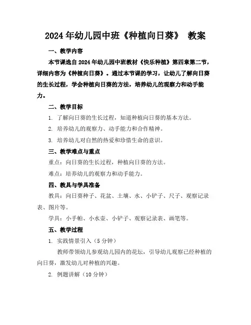 2024年幼儿园中班《种植向日葵》教案