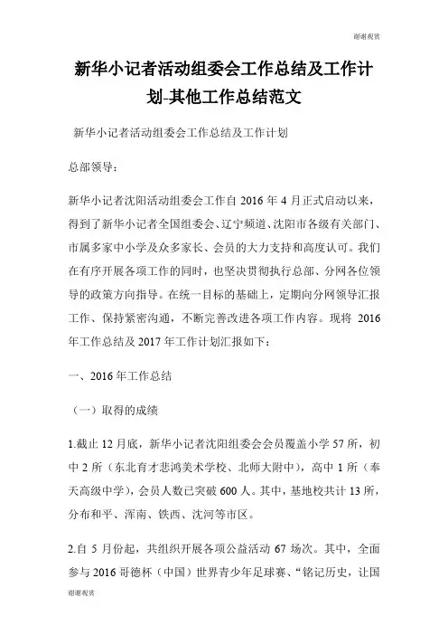 新华小记者活动组委会工作总结及工作计划其他工作总结范文.doc