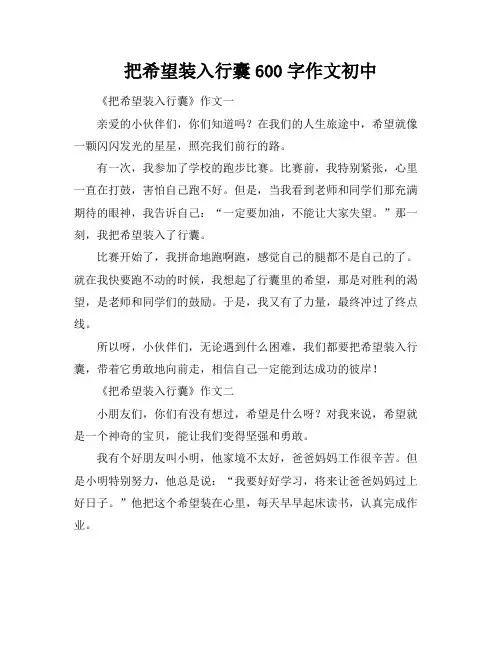 把希望装入行囊600字作文初中