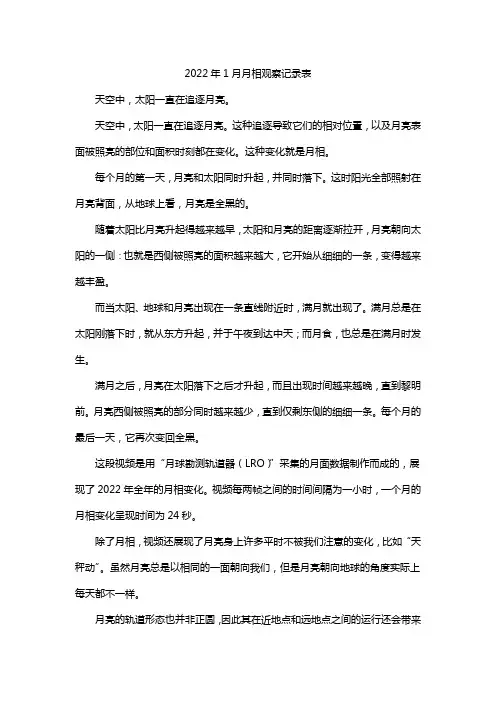 2022年1月月相观察记录表