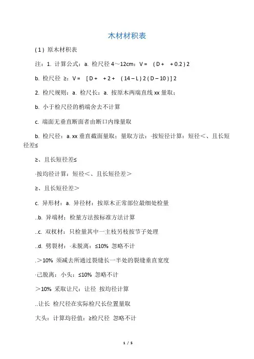 常用木材材积表