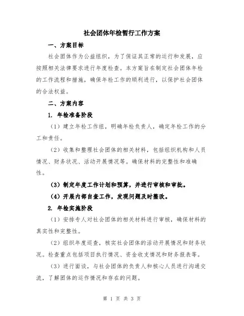 社会团体年检暂行工作方案