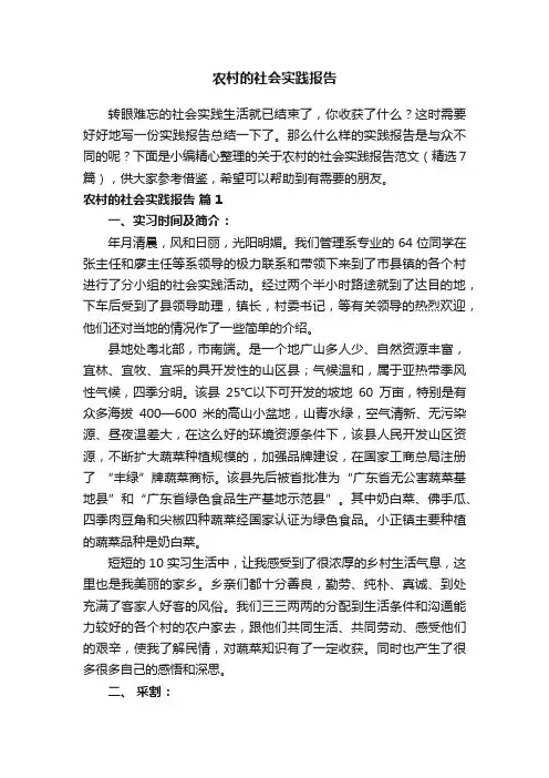 关于农村的社会实践报告（通用7篇）