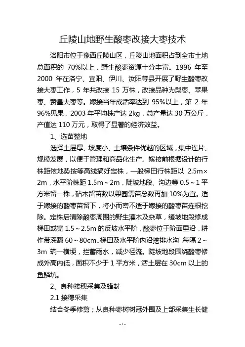 丘陵山地野生酸枣改接大枣技术