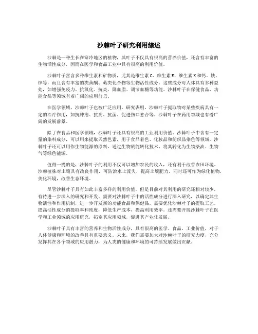沙棘叶子研究利用综述