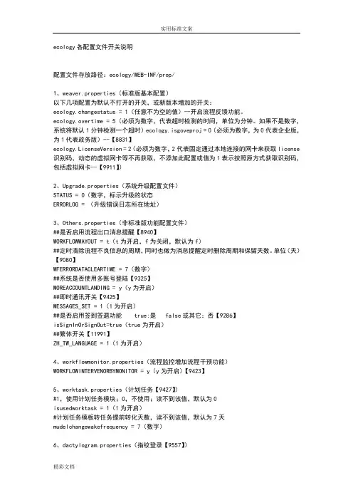 ecology各配置文件资料开关说明书