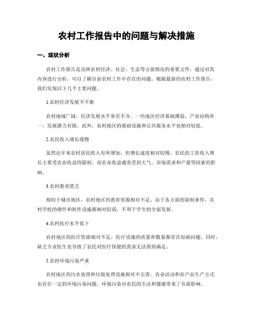 农村工作报告中的问题与解决措施