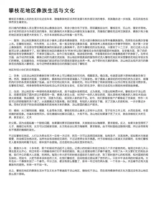 攀枝花地区彝族生活与文化