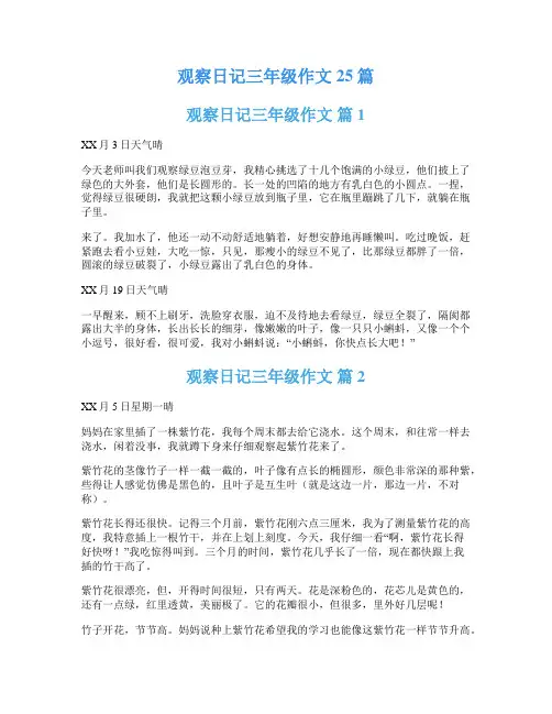 观察日记三年级作文25篇