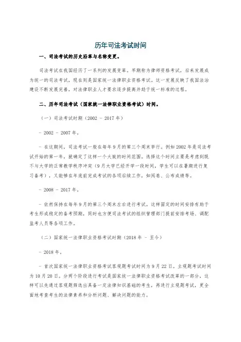 历年司法考试时间