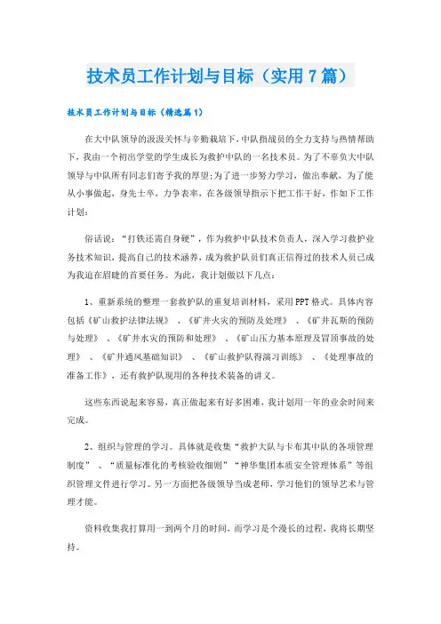 技术员工作计划与目标(实用7篇)