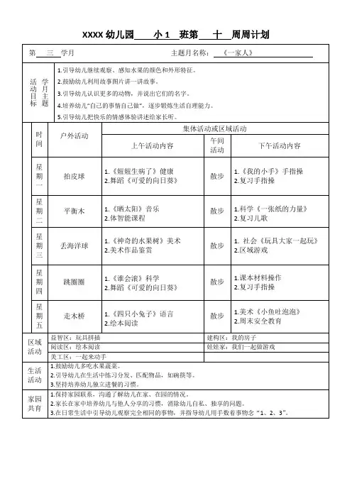 2024秋季托班11月份周计划