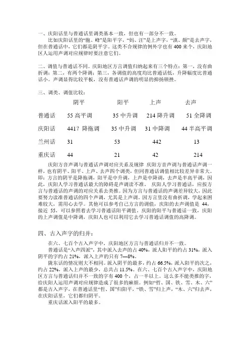 甘肃庆阳方言与普通话的比较