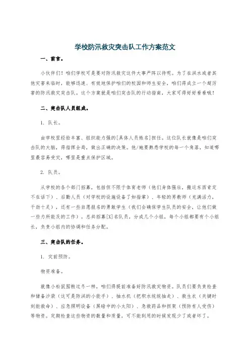 学校防汛救灾突击队工作方案范文