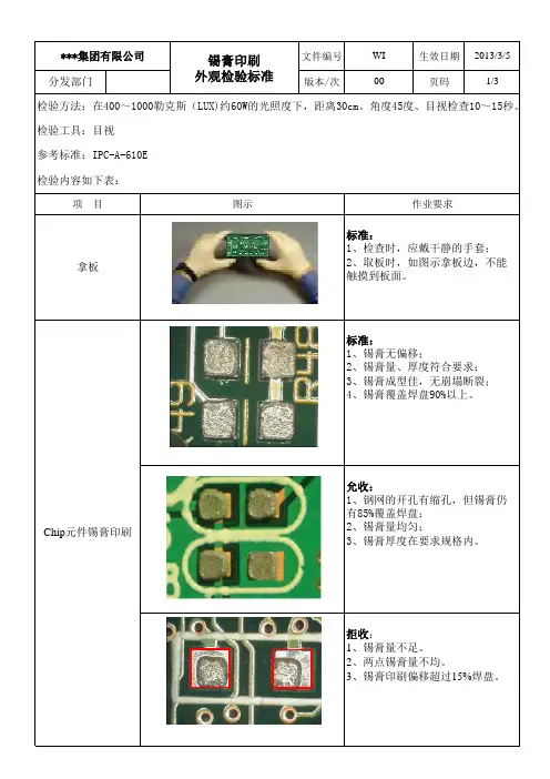 锡膏印刷外观检验标准