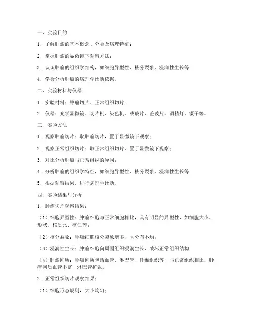 肿瘤的病理学实验报告