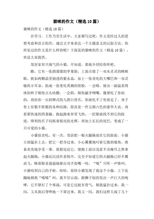 猫咪的作文(10篇)