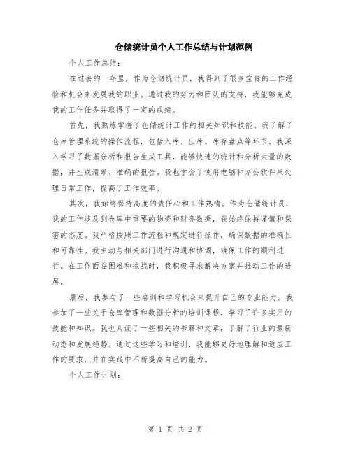 仓储统计员个人工作总结与计划范例