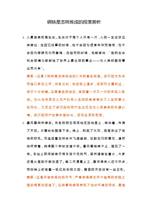 钢铁是怎样炼成的段落赏析
