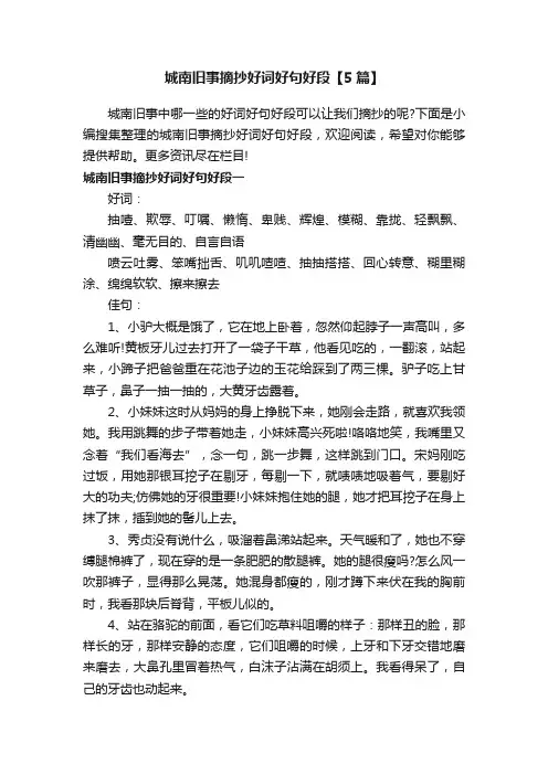 城南旧事摘抄好词好句好段【5篇】