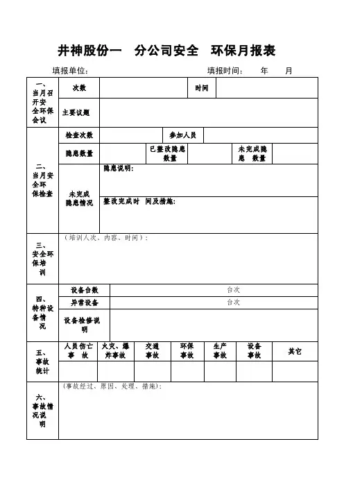 企业安全环保月报表