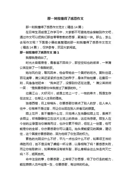 那一刻我懂得了感恩作文范文（精选14篇）