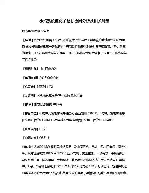 水汽系统氯离子超标原因分析及相关对策