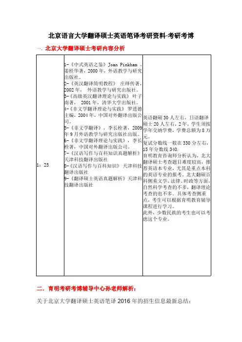 北京大学翻译硕士   复试大纲