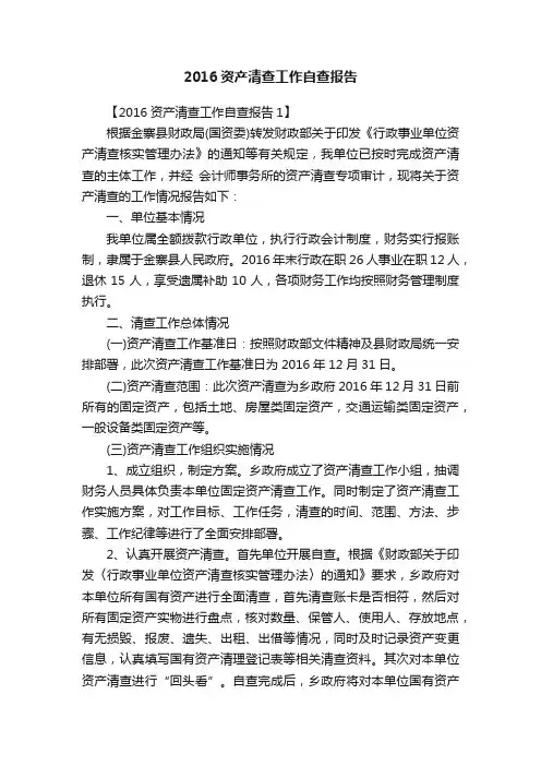 2016资产清查工作自查报告