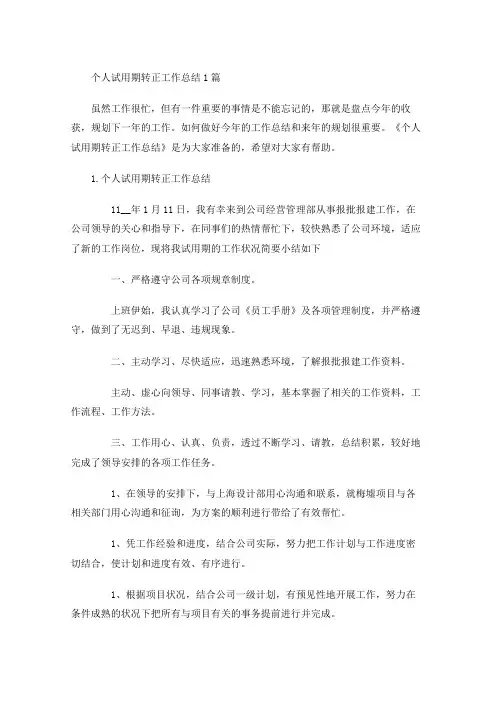 个人试用期转正工作总结5篇(1)